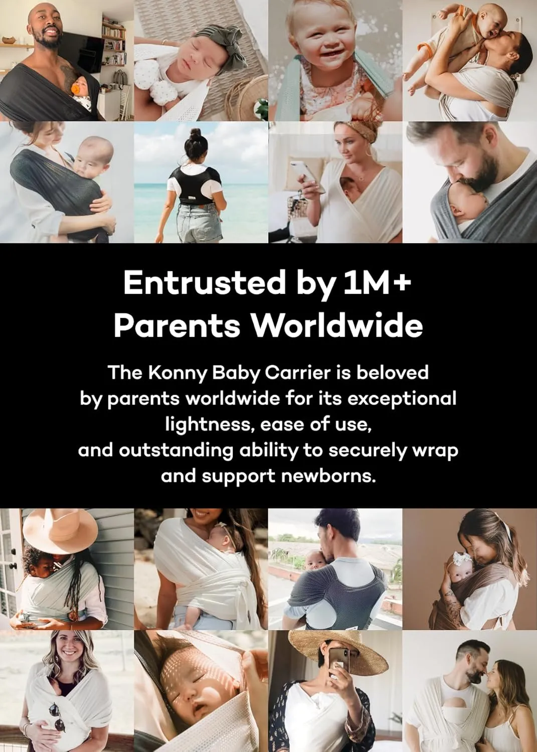 Konny New and Improved Baby Carrier Flex AirMesh(Includes Head Support) - Adjustable Summer, Easy to Wear, Baby Wrap Carrier, Perfect for Newborn Babies Essentials up to 44 lbs, (XS-XL)- Wood Rose
