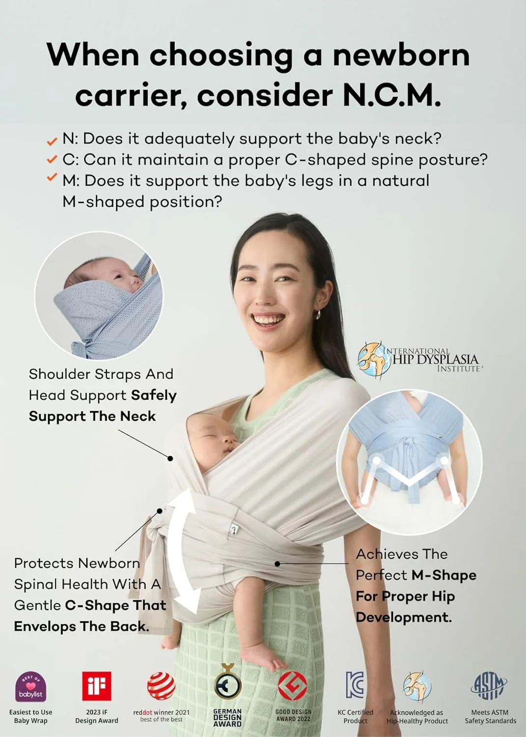 Konny New and Improved Baby Carrier Flex SoftBreeze(Head Support) - Adjustable, Easy to Wear and Wrap Baby Sling, Baby Wrap Carrier, Perfect for Newborn Babies Essentials up to 44 lbs (XS-XL) - Mocha