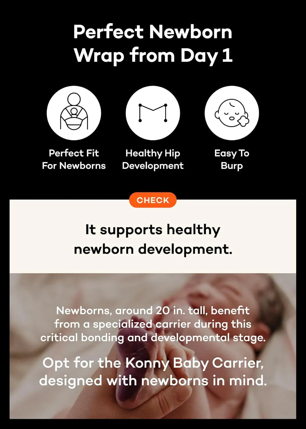 Konny New and Improved Baby Carrier Flex SoftBreeze(Head Support) - Adjustable, Easy to Wear and Wrap Baby Sling, Baby Wrap Carrier, Perfect for Newborn Babies Essentials up to 44 lbs (XS-XL) - Mocha