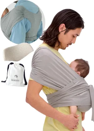 Konny New and Improved Baby Carrier Flex SoftBreeze(Includes Head Support) - Adjustable, Easy to Wear and Wrap Baby Sling, Perfect for Newborn Babies Essentials up to 44 lbs (XS-XL) - Khaki Grey