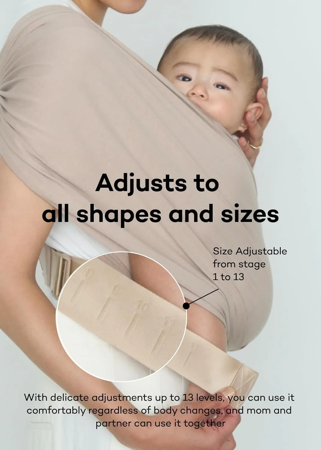Konny New and Improved Baby Carrier Flex SoftBreeze(Includes Head Support) - Adjustable, Easy to Wear and Wrap Baby Sling, Perfect for Newborn Babies Essentials up to 44 lbs (XS-XL) - Khaki Grey