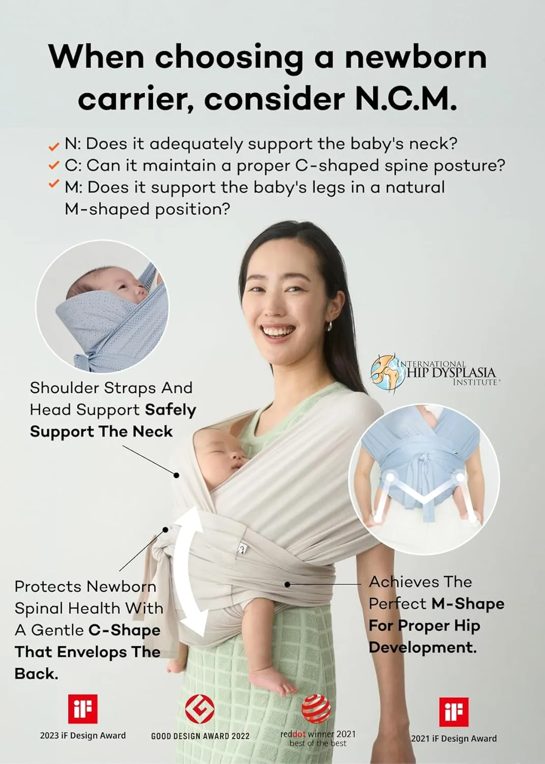 Konny New and Improved Baby Carrier Flex SoftBreeze(Includes Head Support) - Adjustable, Easy to Wear and Wrap Baby Sling, Perfect for Newborn Babies Essentials up to 44 lbs (XS-XL) - Khaki Grey