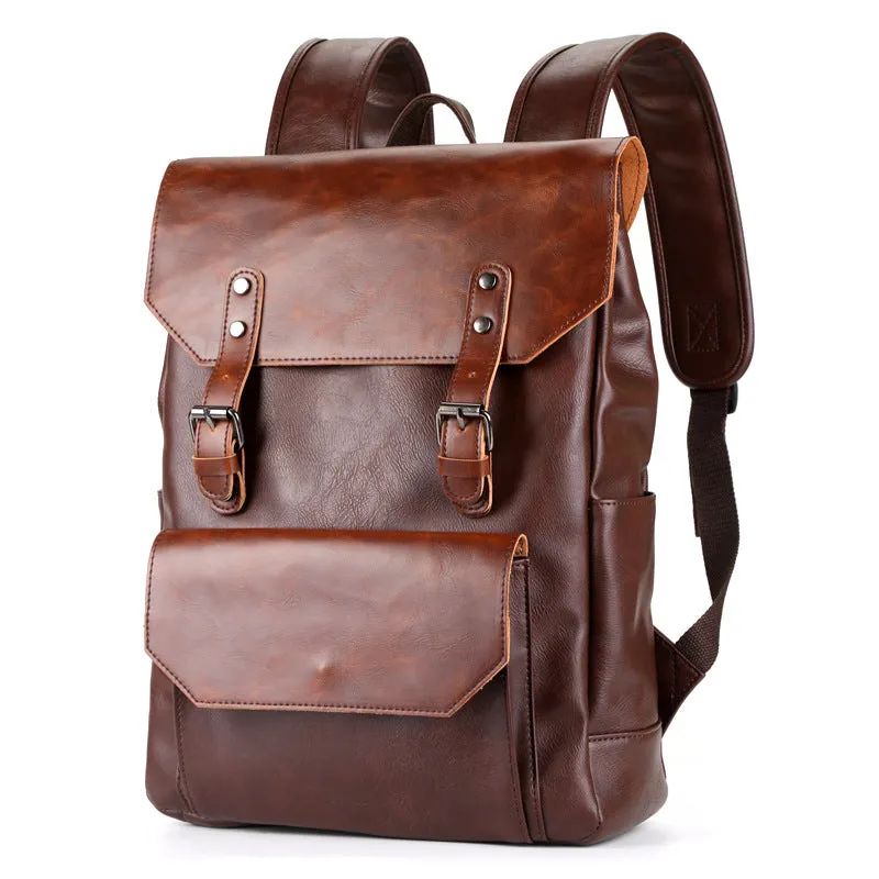 Korean Style Unisex Crazy Horse Leather Fashion Trend Large Backpacks