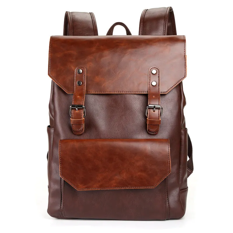 Korean Style Unisex Crazy Horse Leather Fashion Trend Large Backpacks