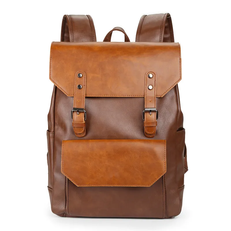 Korean Style Unisex Crazy Horse Leather Fashion Trend Large Backpacks