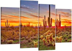 KREATIVE ARTS - Colorfull Sunset with Saguaros Landscape Canvas Wall Art Sonoran Desert Picture Gallery Wrapped Botanical Cactus in Arizona Picture Print on Canvas for Living Room