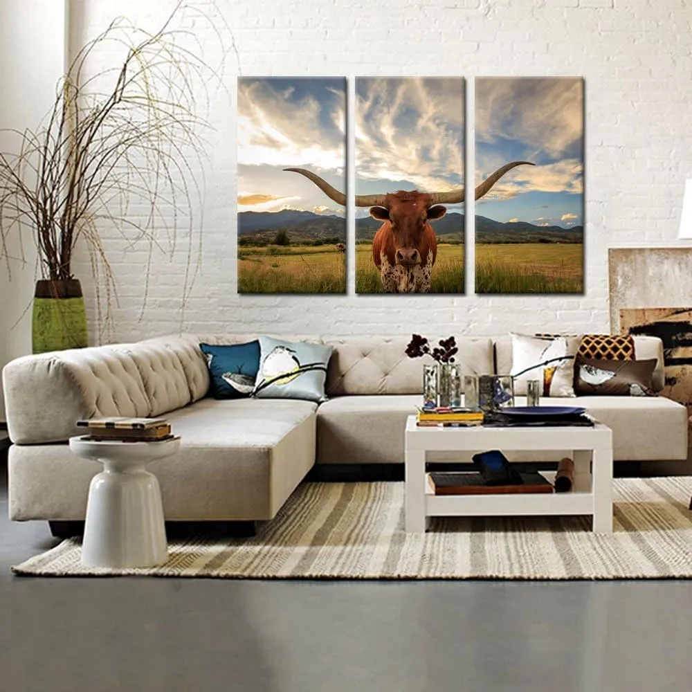 KREATIVE ARTS - Large Modern Canvas Wall Art for Home and Office Decoration Animal Pictures Print Art on Canvas Longhorn Canvas Prints Giclee Artwork for Wall