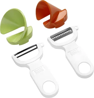 Kuhn Rikon Spiralizer Set Click-n-Curl Swiss and Julienne Peelers, White/Orange/Green