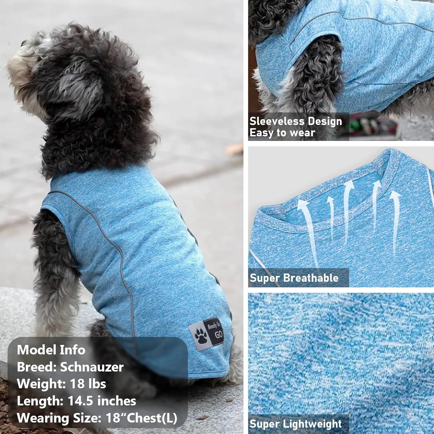 KYEESE 2Pack Dog Shirt with Reflective Stripe Athletic Tank Top Pet Shirt for Small Dogs Breathable Sleeveless Dog Vest,Grey Blue,S