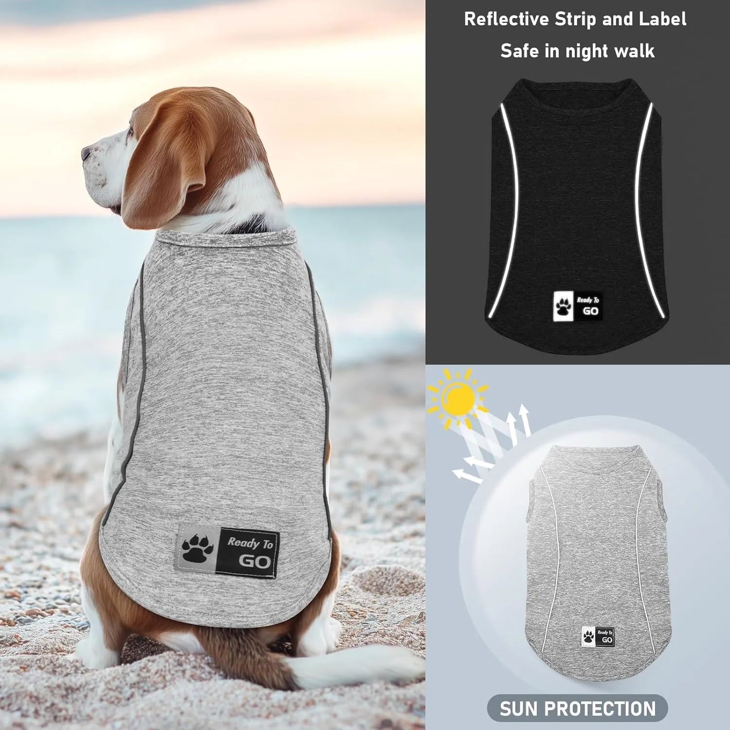KYEESE 2Pack Dog Shirt with Reflective Stripe Athletic Tank Top Pet Shirt for Small Dogs Breathable Sleeveless Dog Vest,Grey Blue,S