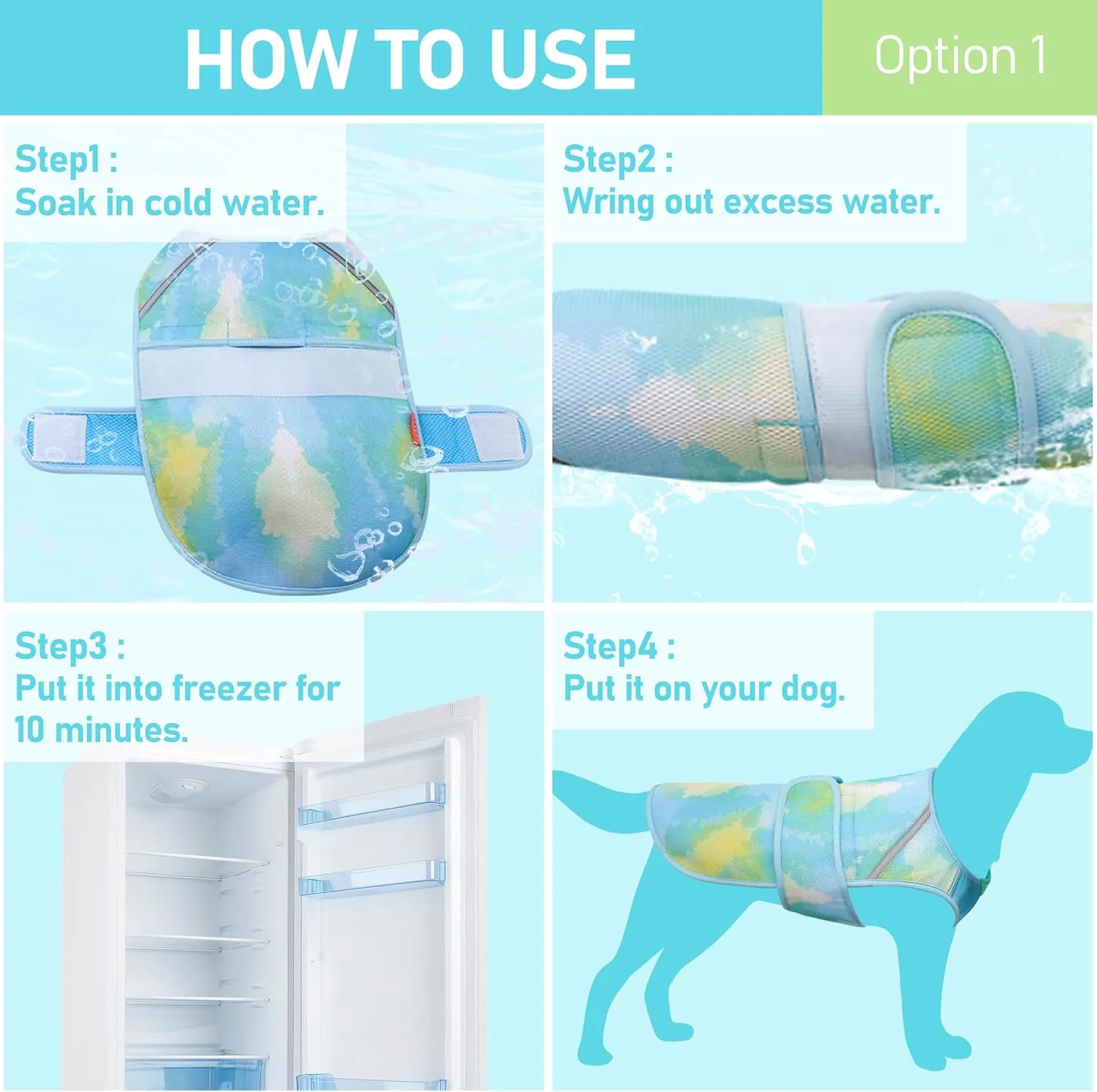 KYEESE Dog Cooling Vest Lightweight Dog Cooler Jacket 3D Breathable Mesh Pet Cooling Shirts with Reflective Stripe UV Protection Pet T Shirt for Beach, Hiking, Walking (Blue, M)