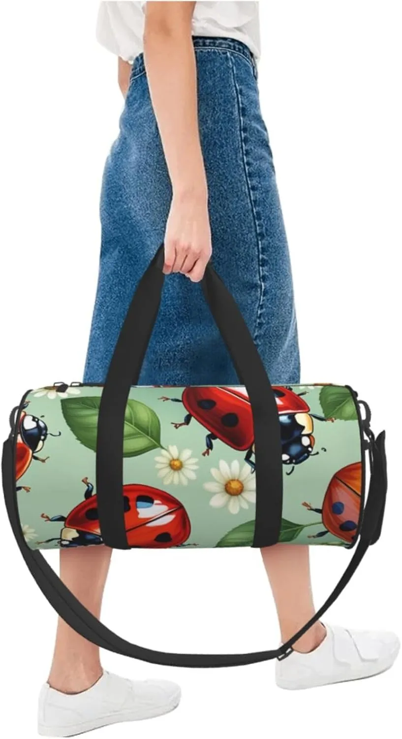 Ladybugs Pattern Infinite Speckled Printed Travel Bag,Round Personal Item Storage bag,Foldie Duffel Bag for Traveling Vacation,Fitness,Sports