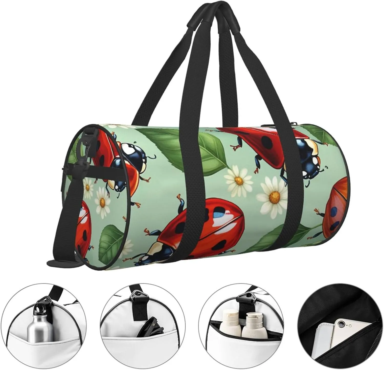 Ladybugs Pattern Infinite Speckled Printed Travel Bag,Round Personal Item Storage bag,Foldie Duffel Bag for Traveling Vacation,Fitness,Sports