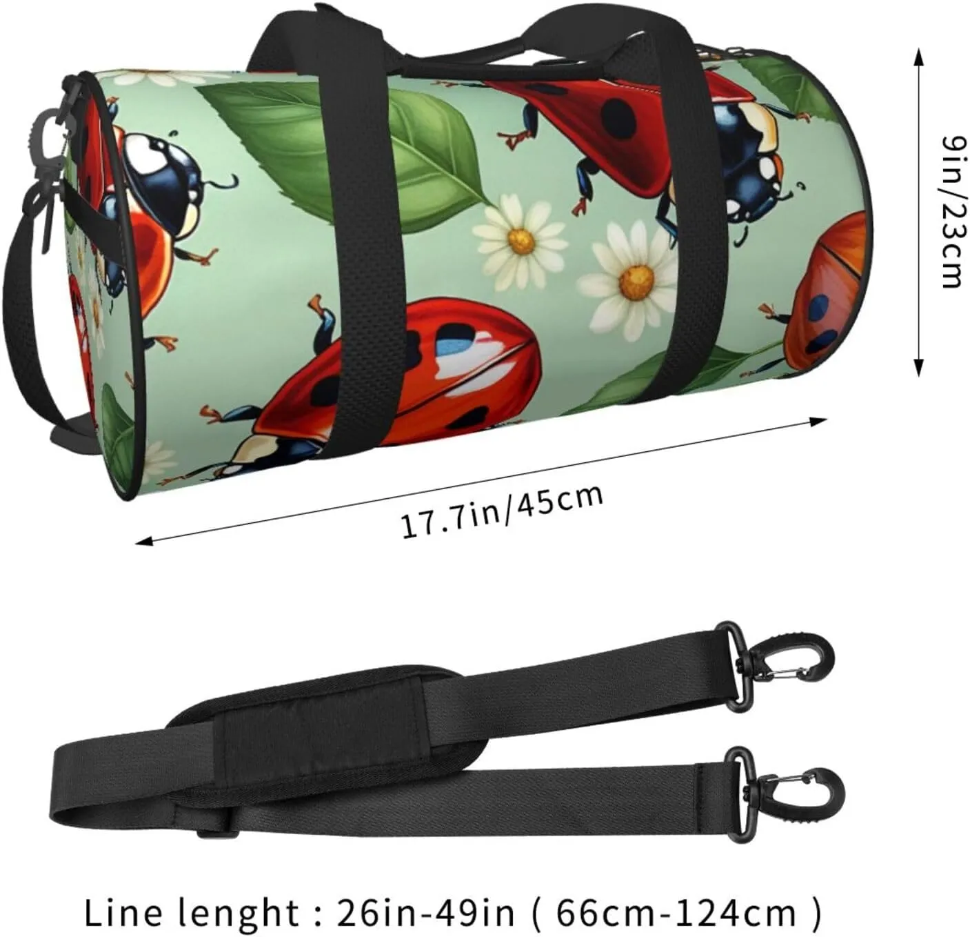 Ladybugs Pattern Infinite Speckled Printed Travel Bag,Round Personal Item Storage bag,Foldie Duffel Bag for Traveling Vacation,Fitness,Sports