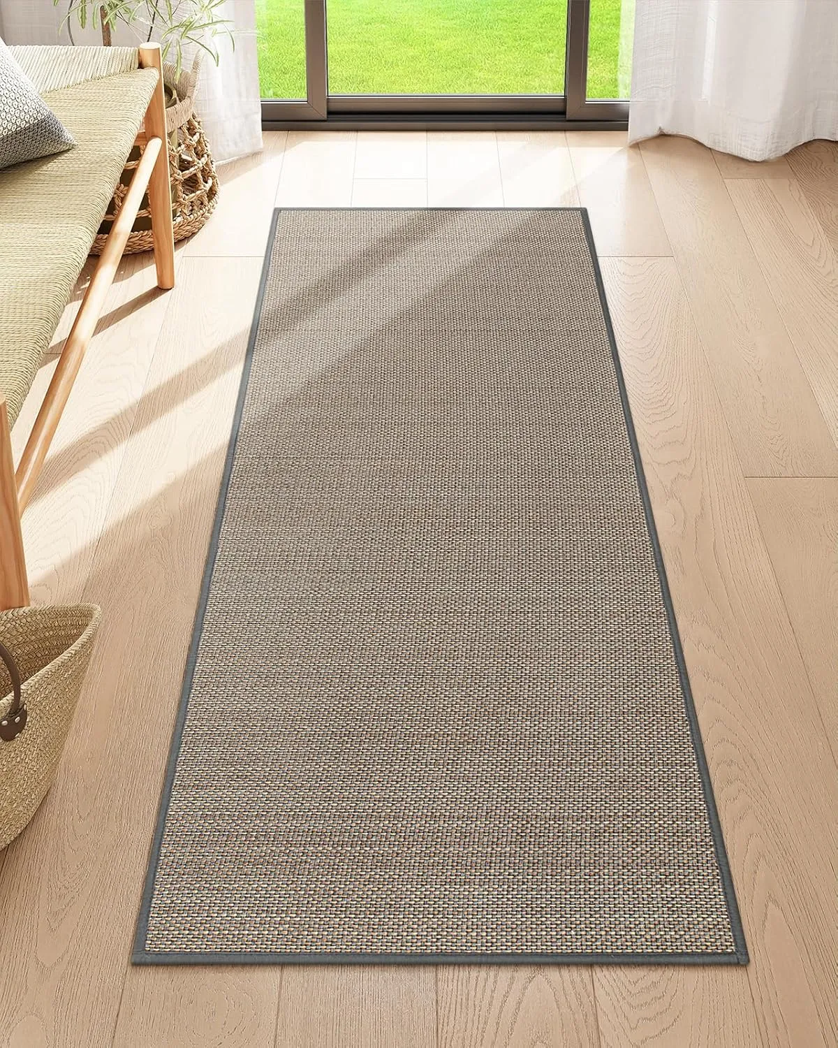 Lahome Farmhouse Entryway Runner, 2x5 Hallway Runner Rug Non Slip Kitchen Mats for Floor, Washable Neutral Non Shedding Floor Carpet for Entry Bathroom, Grey