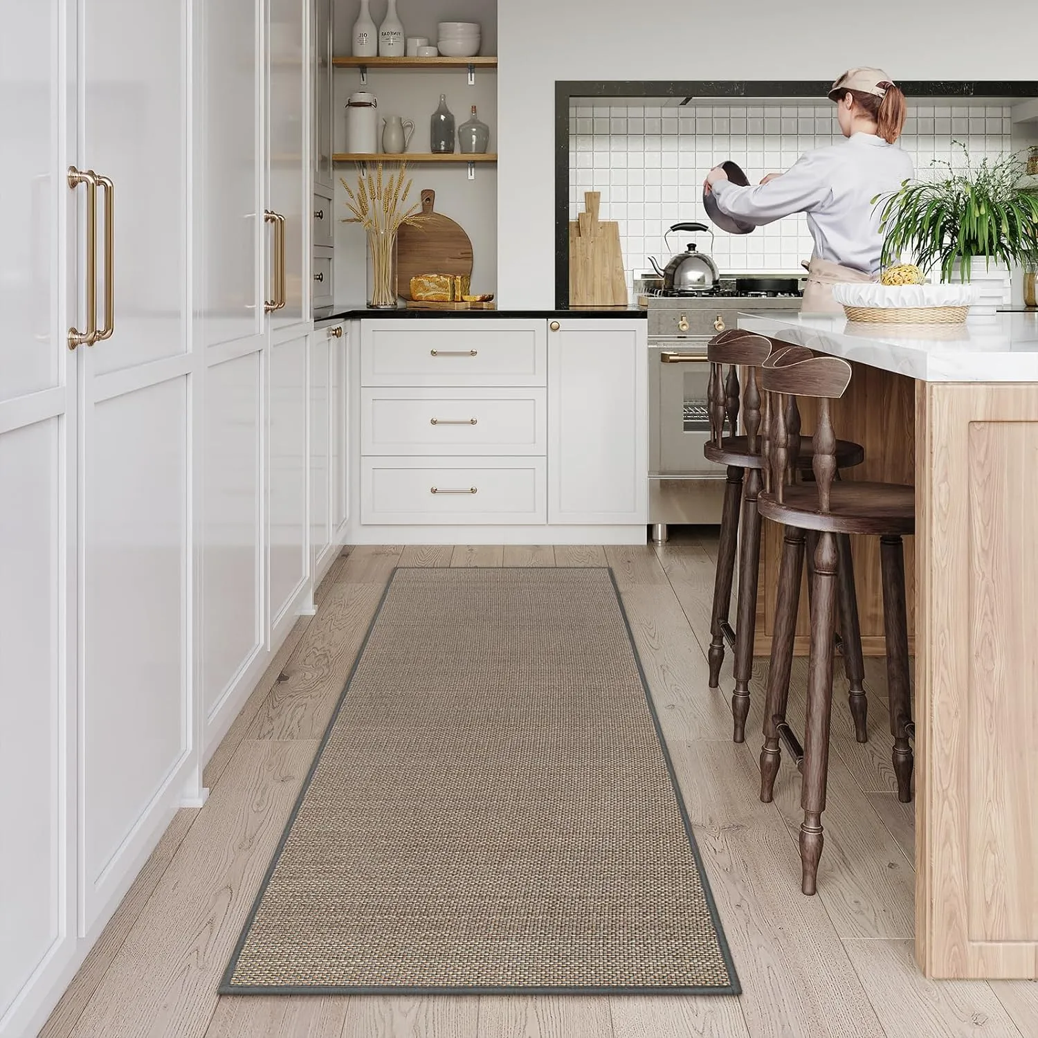 Lahome Farmhouse Entryway Runner, 2x5 Hallway Runner Rug Non Slip Kitchen Mats for Floor, Washable Neutral Non Shedding Floor Carpet for Entry Bathroom, Grey