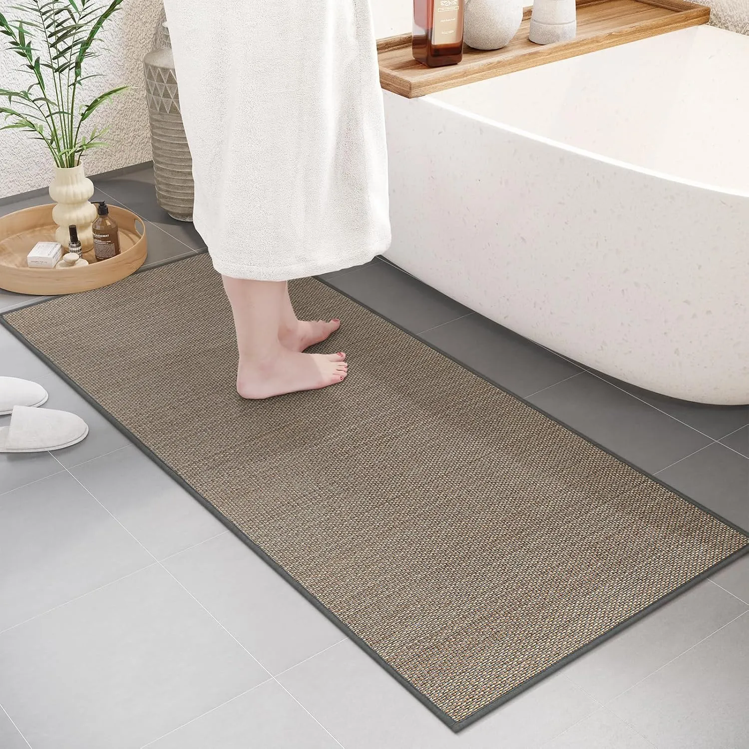 Lahome Farmhouse Entryway Runner, 2x5 Hallway Runner Rug Non Slip Kitchen Mats for Floor, Washable Neutral Non Shedding Floor Carpet for Entry Bathroom, Grey