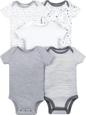 Lamaze Baby Super Combed Natural Cotton Short Sleeve Bodysuit, Snap Closure, 5 Pack