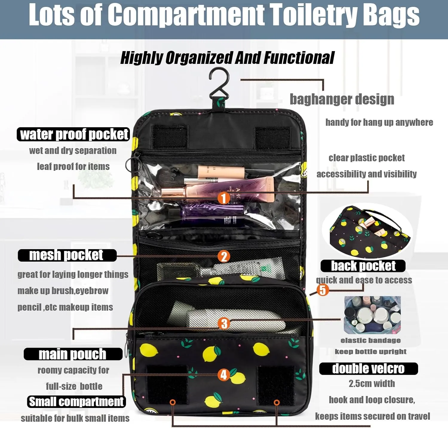 L&FY Multifunction Portable Travel Toiletry Bag Cosmetic Makeup Pouch Toiletry Case Wash Organizer