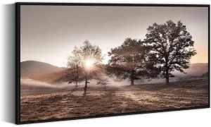 Landscape Canvas Framed Wall Art - Sunset Mountain Picture Forest Nature Artwork Wildness Tree Scenery Prints for Bedroom Living Room