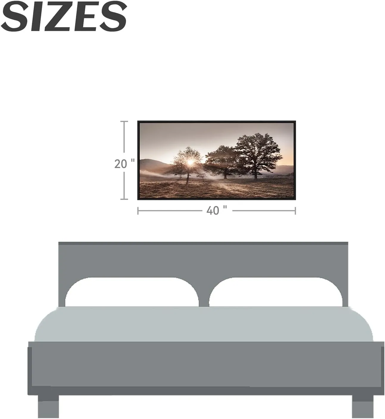 Landscape Canvas Framed Wall Art - Sunset Mountain Picture Forest Nature Artwork Wildness Tree Scenery Prints for Bedroom Living Room