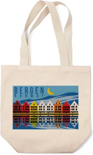 Lantern Press Bergen, Norway, Colorful Houses (100% Cotton Canvas Reusable Tote Bag)