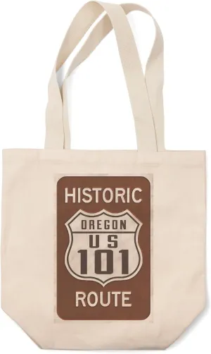 Lantern Press Highway 101, Oregon, Historic Route Sign (100% Cotton Canvas Reusable Tote Bag)