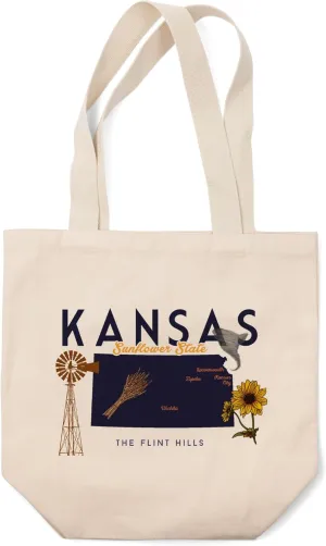 Lantern Press Kansas, Typography and Icons, Minimalist (100% Cotton Canvas Reusable Tote Bag)