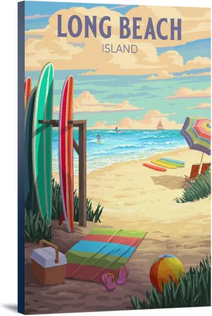 Lantern Press Long Beach Island, New Jersey, Surfing Beach Activities, (12x18 Wrapped Canvas, Wall Decor, Artwork)