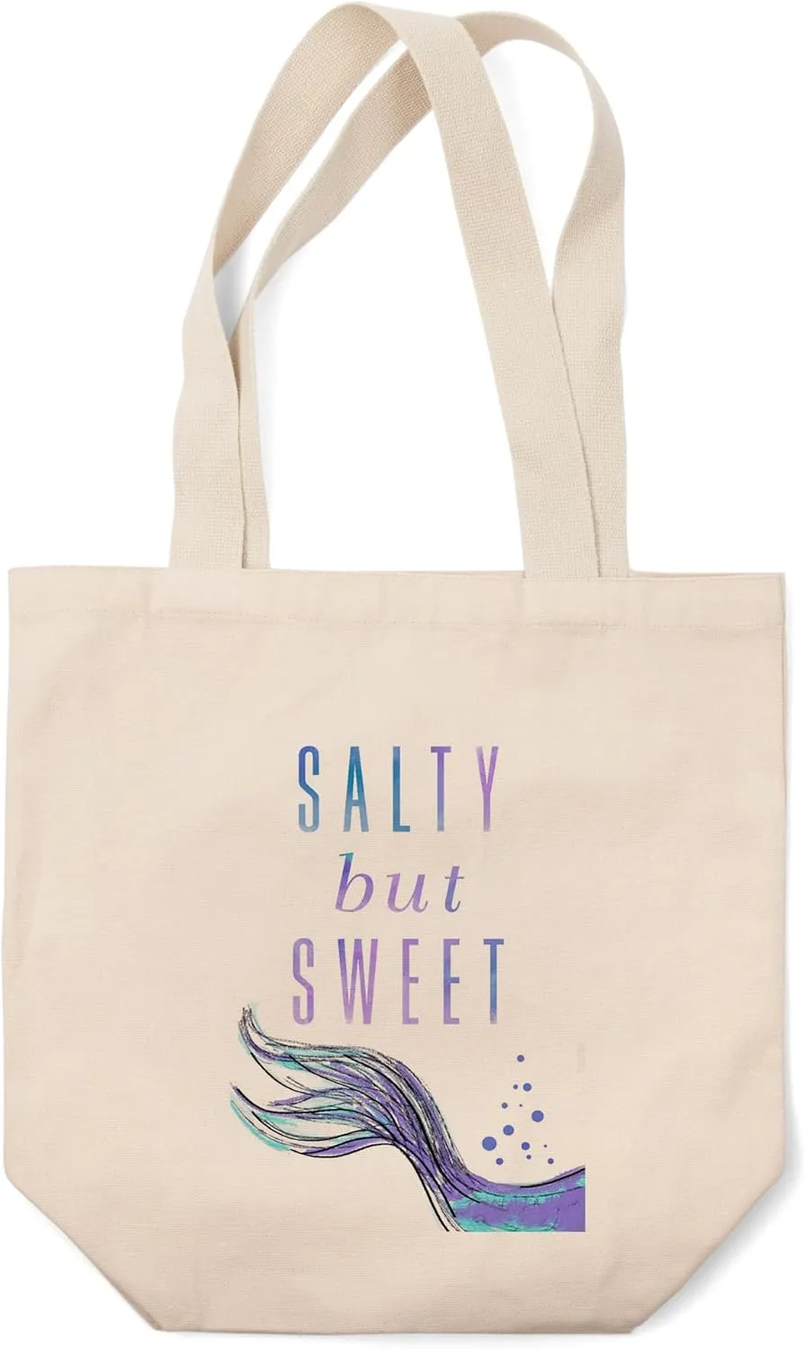 Lantern Press Salty but Sweet, Mermaid Tale (100% Cotton Canvas Reusable Tote Bag)