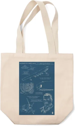 Lantern Press Spruce Goose, Hughes H-4 Hercules Blueprint (100% Cotton Canvas Reusable Tote Bag)