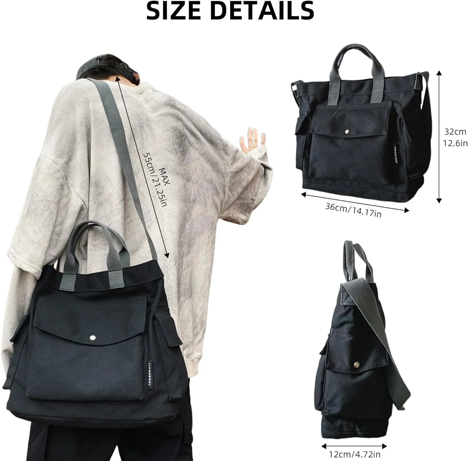 Large Canvas Tote Bag for Women Men Shoulder Bags Hobo Handbags with Multi-Pockets Casual Bag for Travel, Work