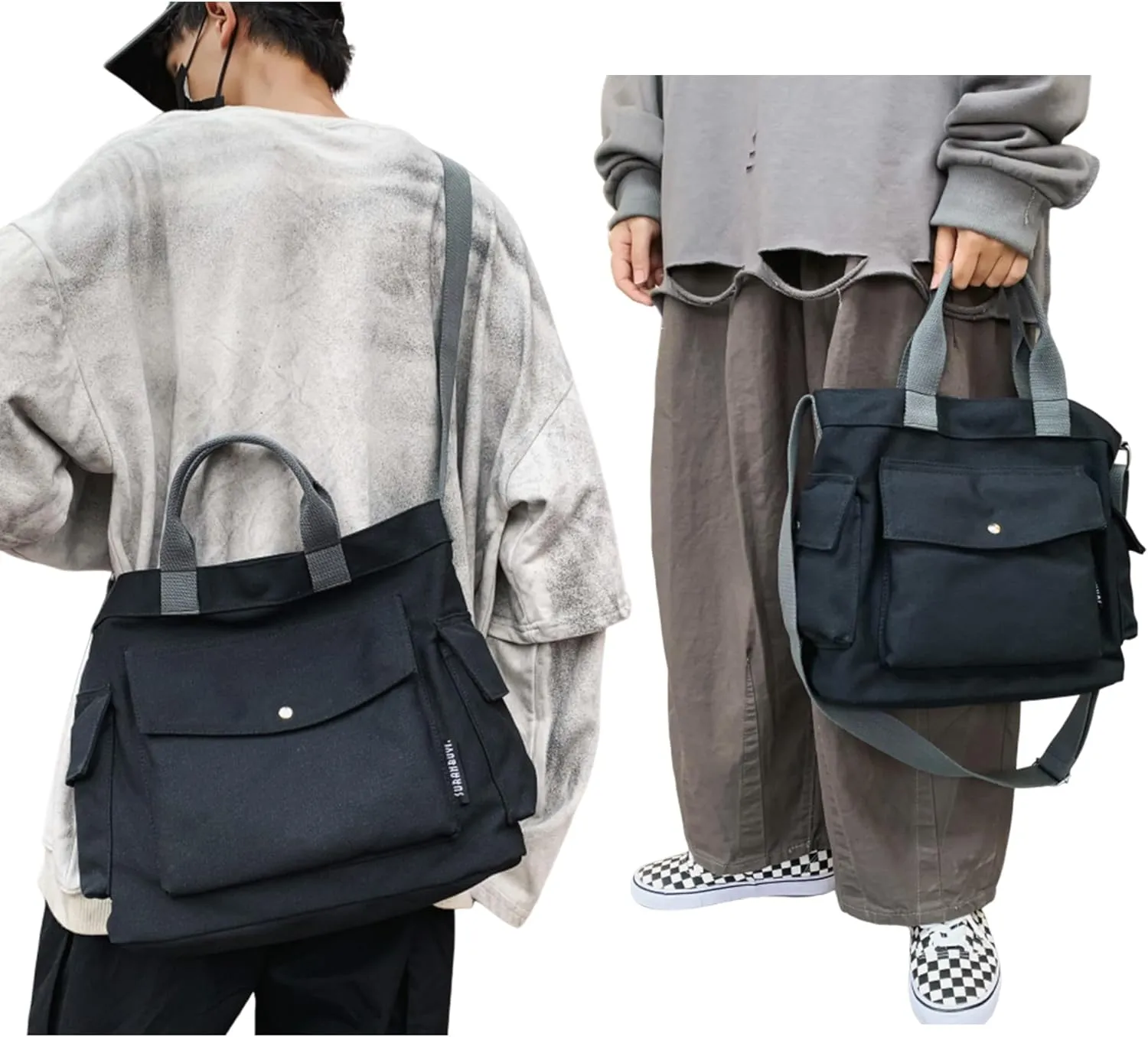 Large Canvas Tote Bag for Women Men Shoulder Bags Hobo Handbags with Multi-Pockets Casual Bag for Travel, Work