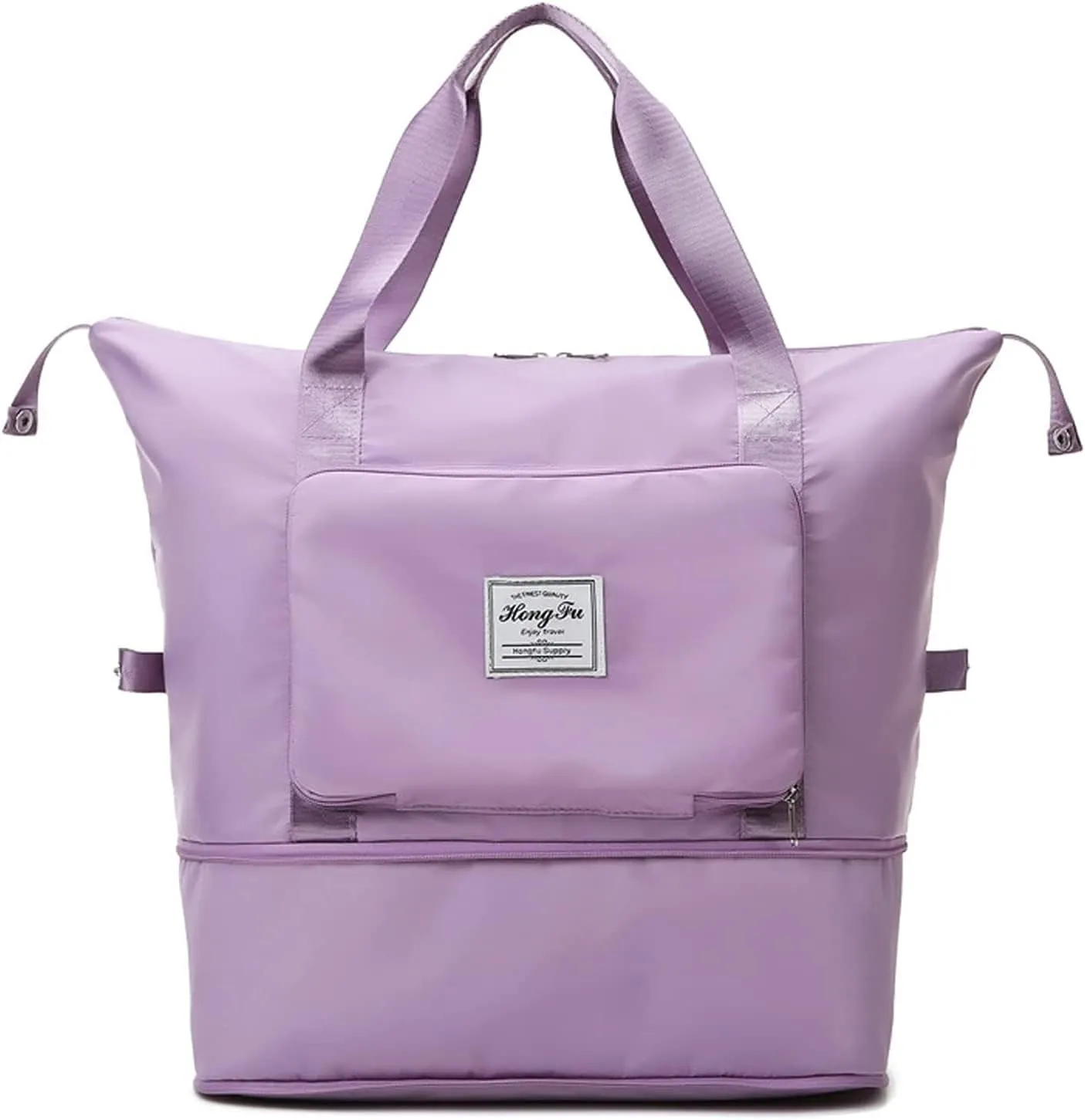 Large Capacity Folding Travel Bag, Foldable Travel Duffel Bag, Dry and Wet Separation Sports Portable Shoulder Bag, Lightweight Waterproof Carry Luggage Bag for Travel, Sports and Gym (Light Purple)