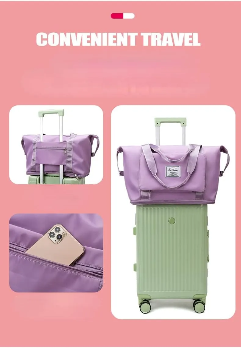Large Capacity Folding Travel Bag, Foldable Travel Duffel Bag, Dry and Wet Separation Sports Portable Shoulder Bag, Lightweight Waterproof Carry Luggage Bag for Travel, Sports and Gym (Light Purple)