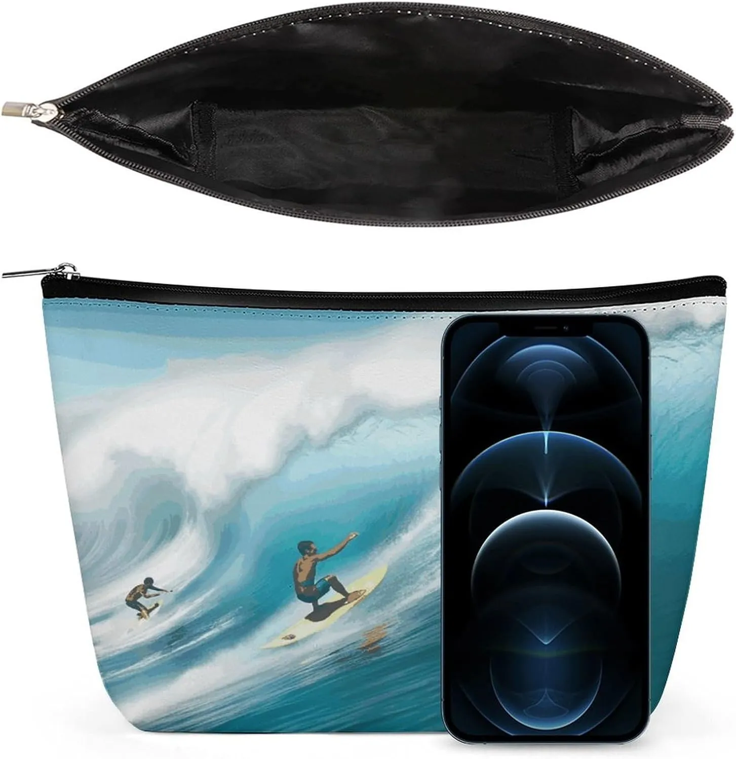 Large Capacity Makeup Bags for Women Portable Leather with Zipper Travelling Makeup Bag Surfing Printed