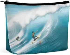 Large Capacity Makeup Bags for Women Portable Leather with Zipper Travelling Makeup Bag Surfing Printed