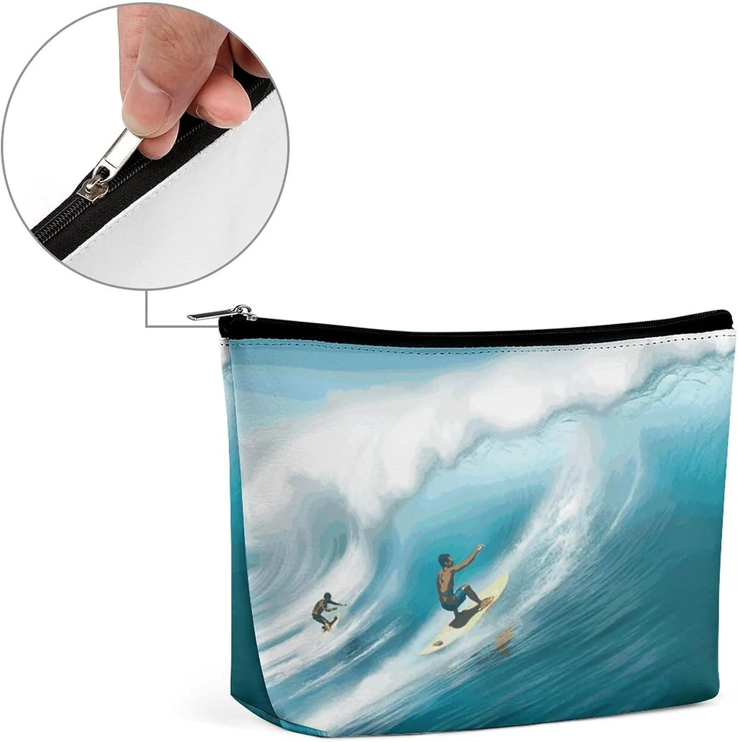 Large Capacity Makeup Bags for Women Portable Leather with Zipper Travelling Makeup Bag Surfing Printed