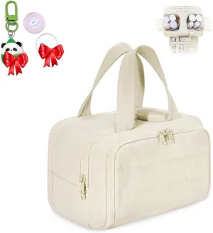 Large Capacity Wide-Open Travel Cosmetic Bag,Humidity Travel Cosmetic Bag,Cureeway Large Capacity TravelCosmetic Bags,4-In-1 Multi-Functional Toiletry Bag,Dry-And-Wet Separation (BEIGE)