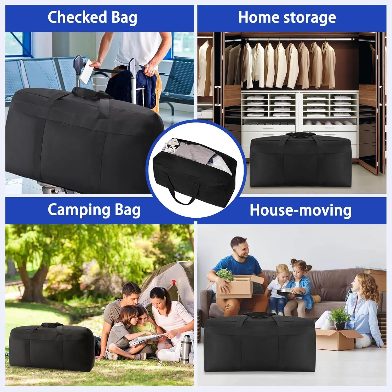 Large Duffle Bag 100L Foldable Check In Bag Great for Men Traveling Camping Moving Storage and More (Black)