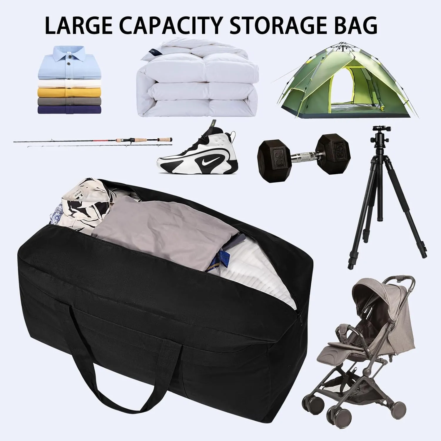 Large Duffle Bag 100L Foldable Check In Bag Great for Men Traveling Camping Moving Storage and More (Black)