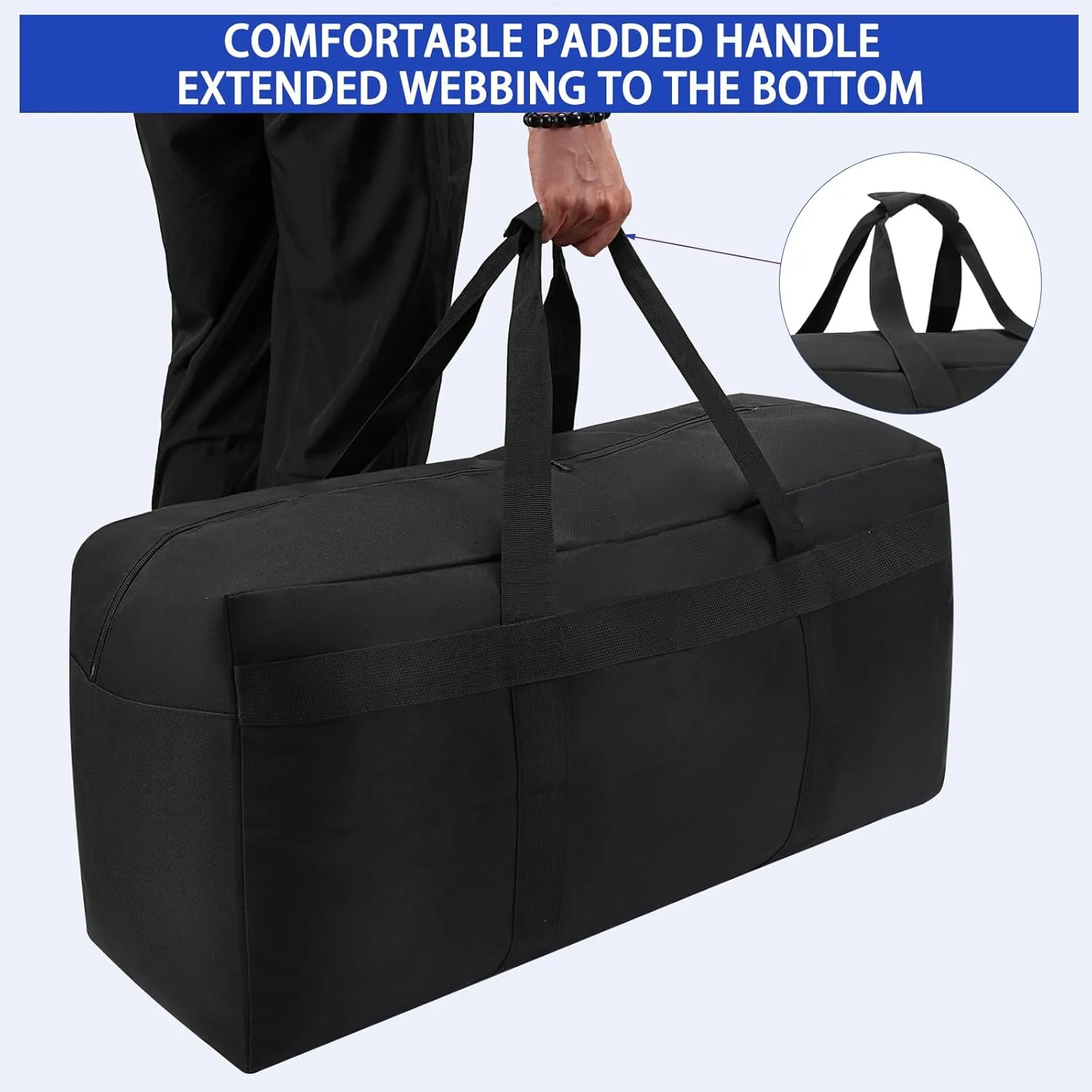 Large Duffle Bag 100L Foldable Check In Bag Great for Men Traveling Camping Moving Storage and More (Black)