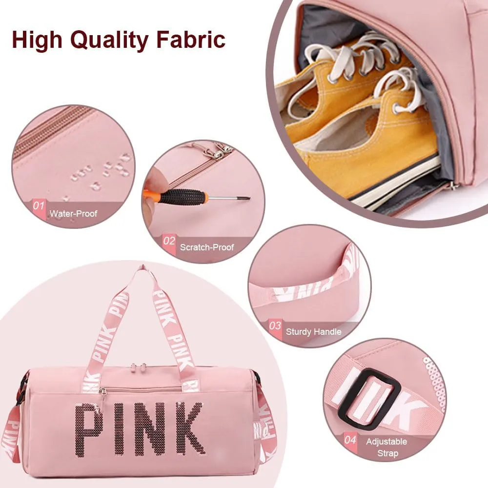 Large Duffle Bag For Women, Sports Duffel Bag for Gym with Wet Pocket & Shoe Compartment, Overnight Weekender Travel Bag (Red)