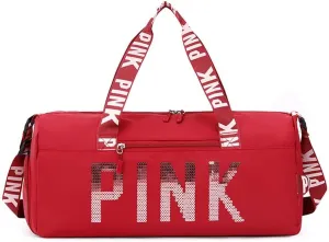 Large Duffle Bag For Women, Sports Duffel Bag for Gym with Wet Pocket & Shoe Compartment, Overnight Weekender Travel Bag (Red)