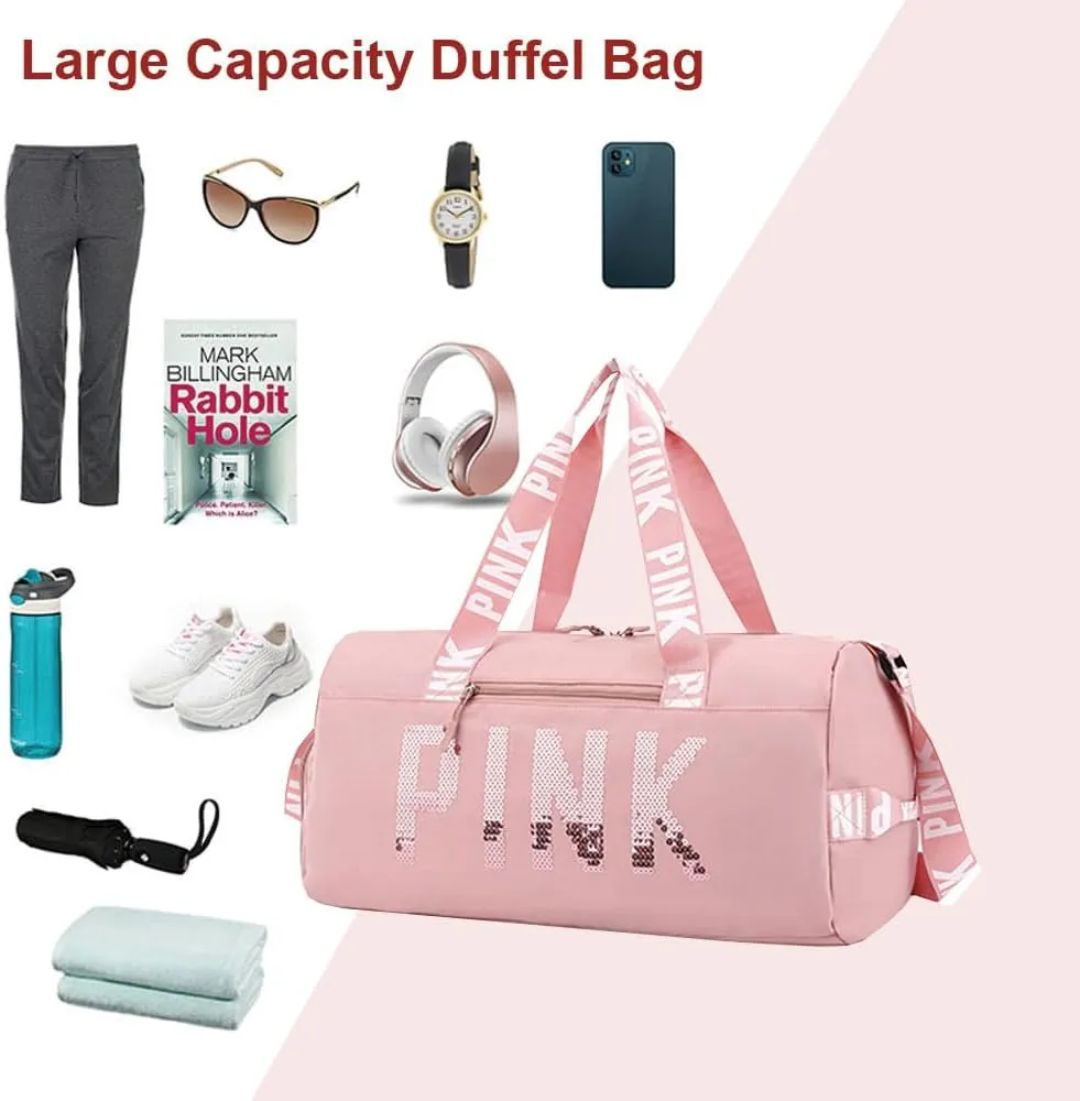 Large Duffle Bag For Women, Sports Duffel Bag for Gym with Wet Pocket & Shoe Compartment, Overnight Weekender Travel Bag (Red)
