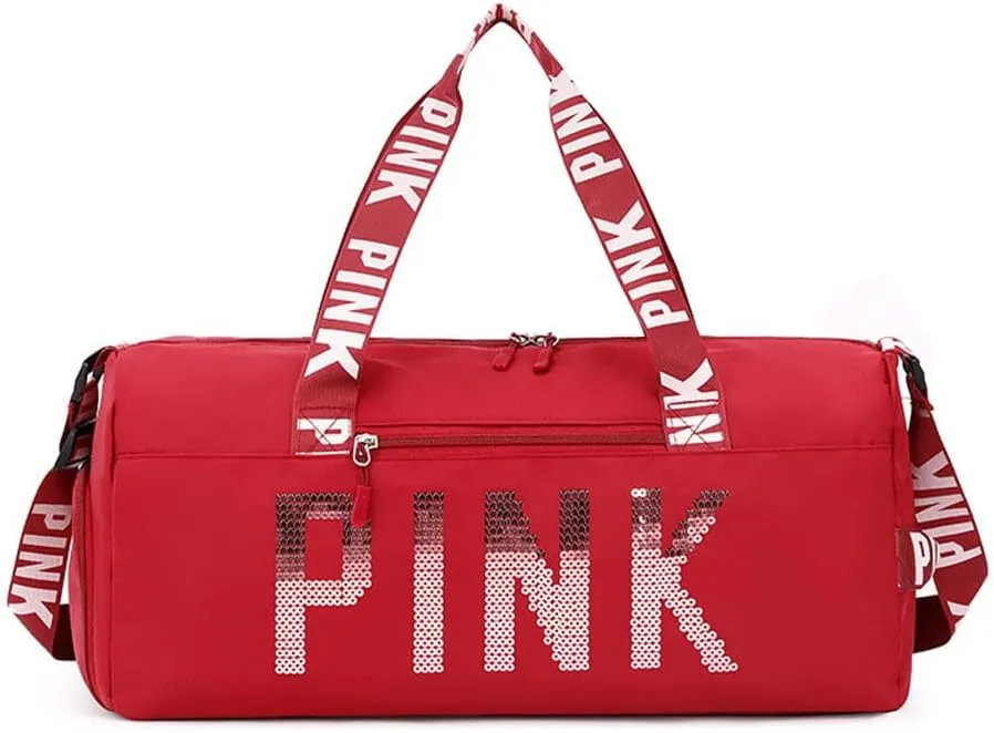 Large Duffle Bag For Women, Sports Duffel Bag for Gym with Wet Pocket & Shoe Compartment, Overnight Weekender Travel Bag (Red)