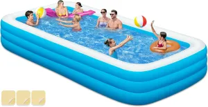 Large Inflatable Swimming Pool - 145"x74"x22" Big Blow Up Pool Kiddie Pool with Repair Patch, Oversized Family Pool for Backyard Outdoor