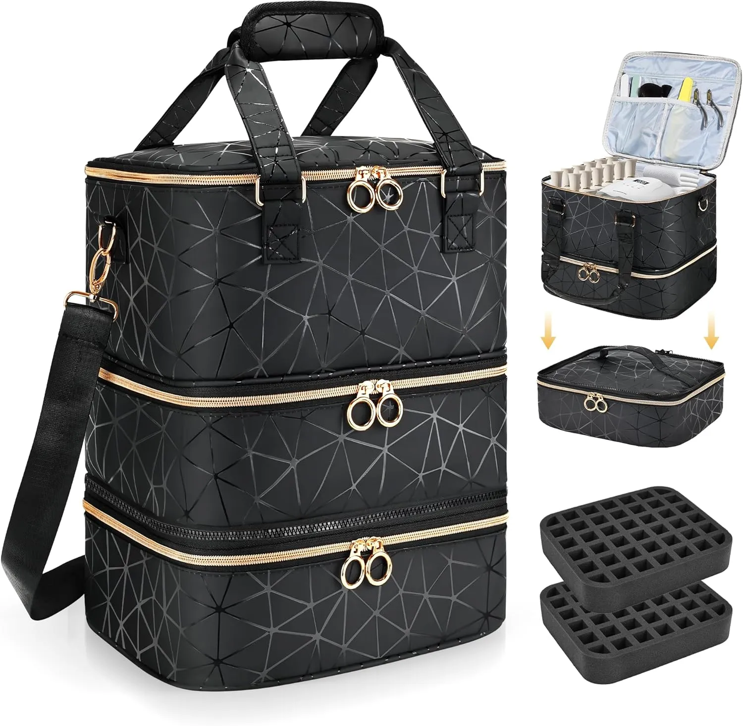 Large Nail Polish Organizer Bag Holds 84 Bottles Nail Polish and a Nail Lamp, PU Leather Nail Kit Storage Carrying Case, Removable Portable Travel Nail Art Tool Storage