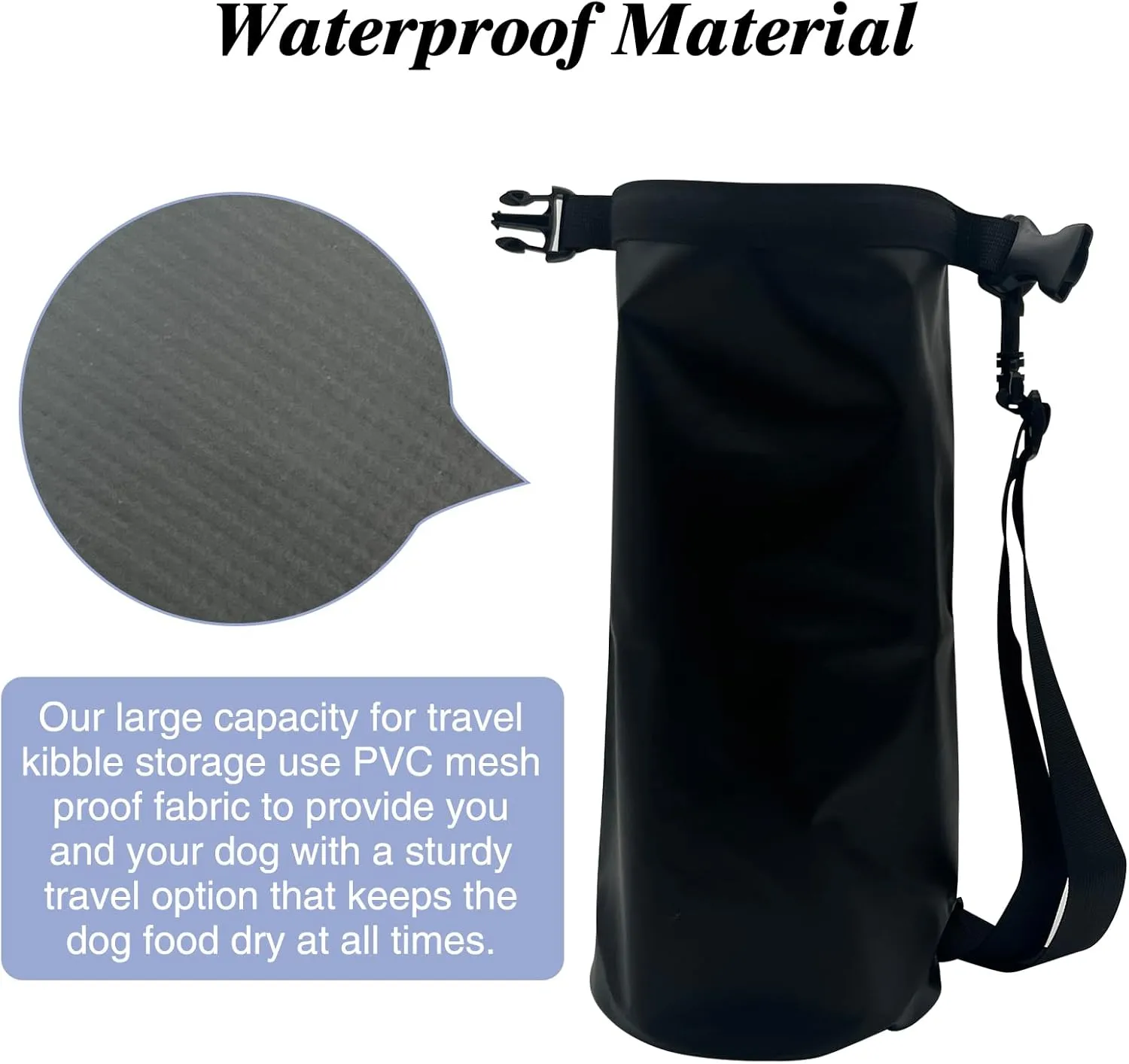 Large Pet Travel Bag - 15L Waterproof Portable Food Storage with Shoulder Strap for Camping Hiking - Black