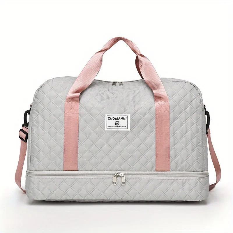 Large Quilted Duffel Bag – Travel Tote with Shoe & Wet/Dry Compartments